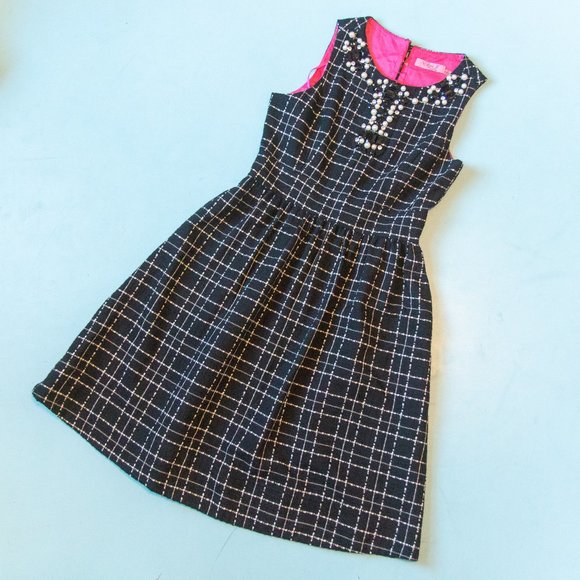 Eliza J Dresses & Skirts - Eliza J Black Tweed Wool Knit Pearl Rhinestone Neck Sleeveless Dress Size 6